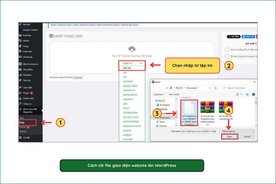 Hướng dẫn import file giao diện website sử dụng plugin All-In-One WP Migration