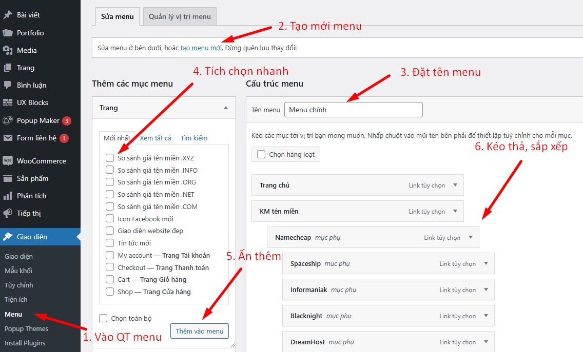 Hướng dẫn chỉnh sửa menu wordpress